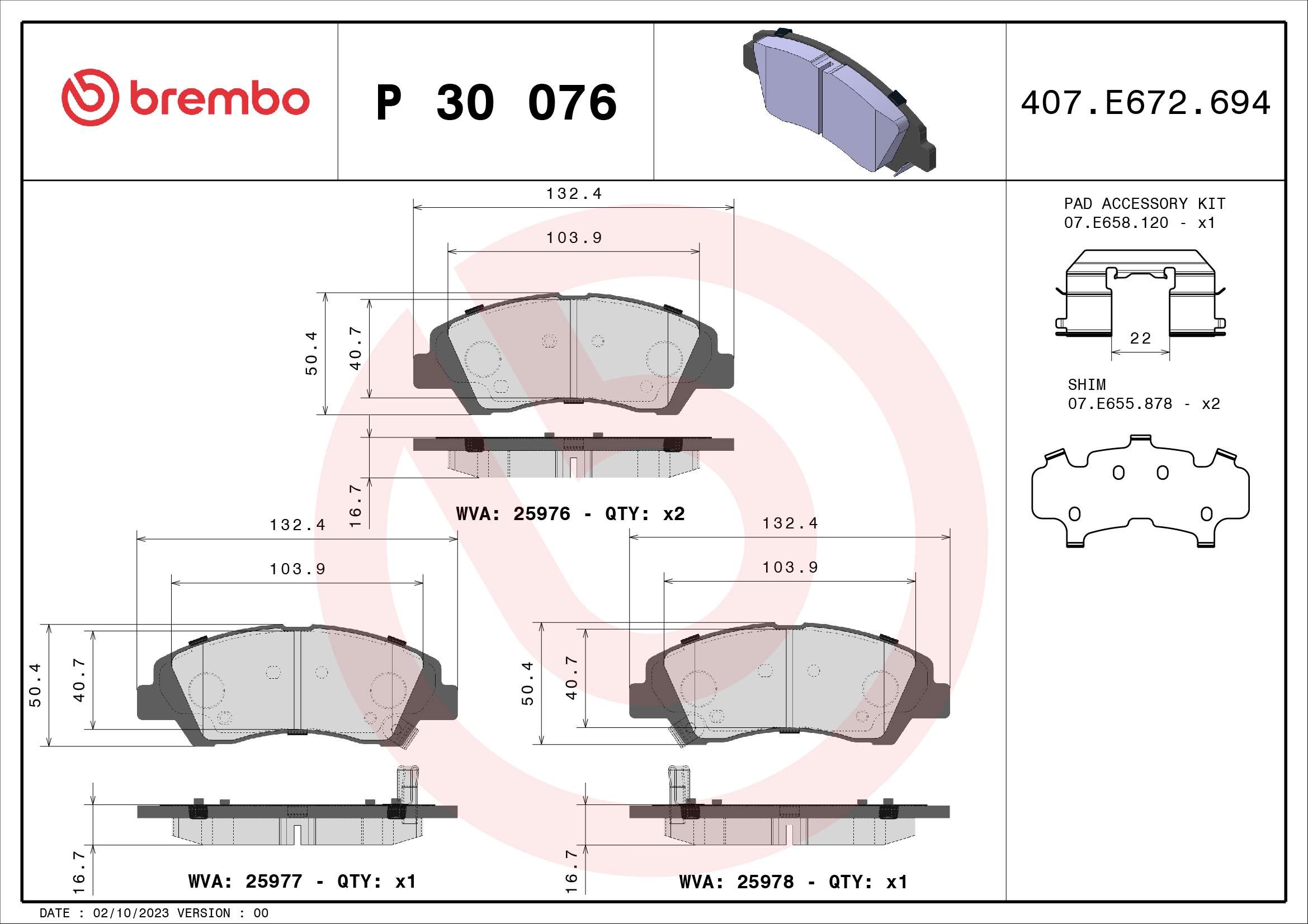 A.B.S. P 30 076 BREMBO Bremsbelagsatz, Scheibenbremse
